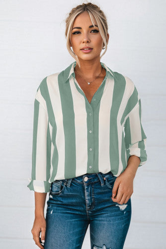Green & White Striped Shirt – Timeless Elegance, Modern Touch