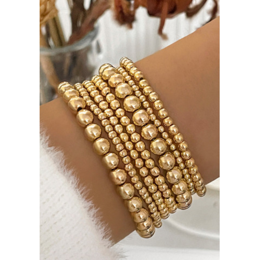Gold Beaded Bracelets Set for Women Adjustable Waterproof Jewelry Gitf set Elegant & Practical for any occasion