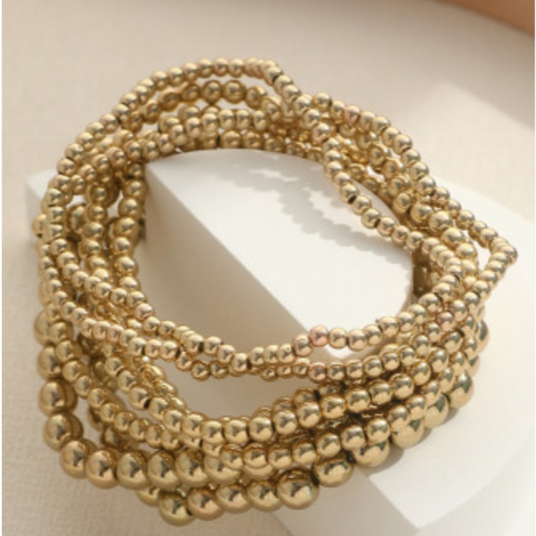 Gold Beaded Bracelets Set for Women Adjustable Waterproof Jewelry Gitf set Elegant & Practical for any occasion