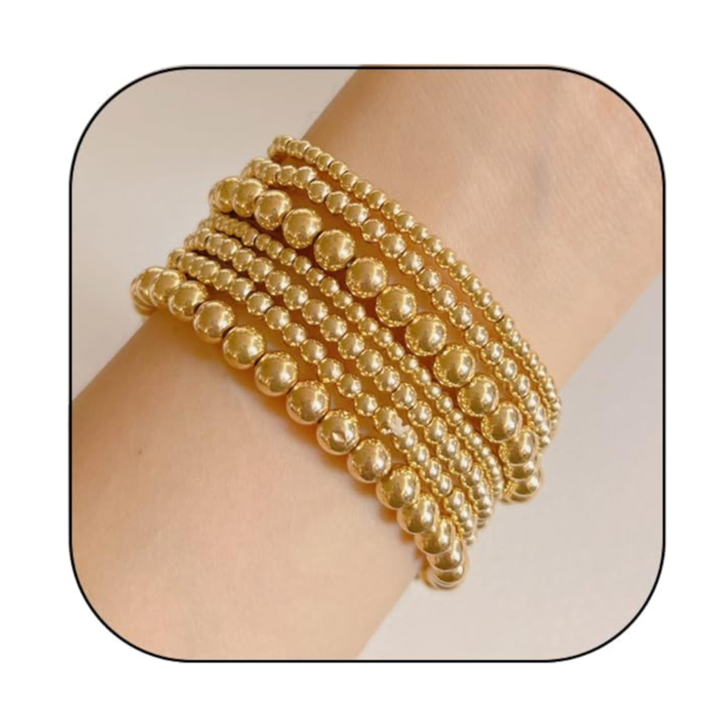 Gold Beaded Bracelets Set for Women Adjustable Waterproof Jewelry Gitf set Elegant & Practical for any occasion