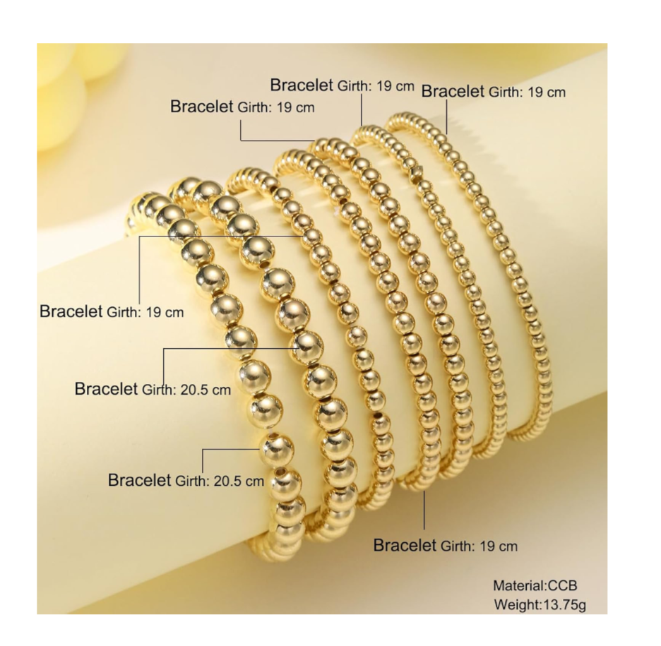 Gold Beaded Bracelets Set for Women Adjustable Waterproof Jewelry Gitf set Elegant & Practical for any occasion