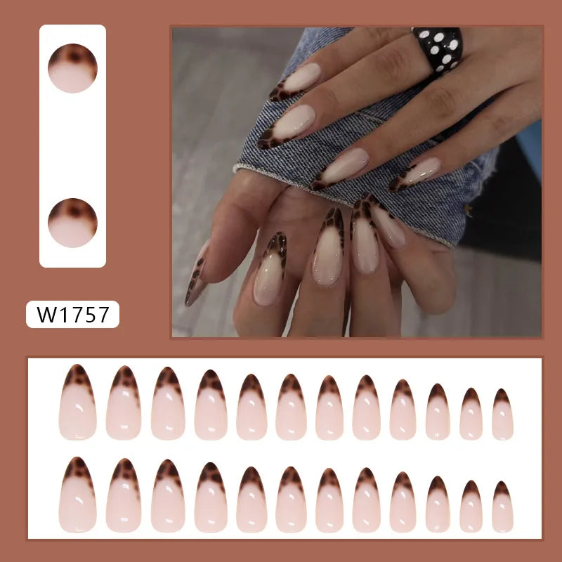 Trendy Almond Leopard Fke Nails - Easy Press - On